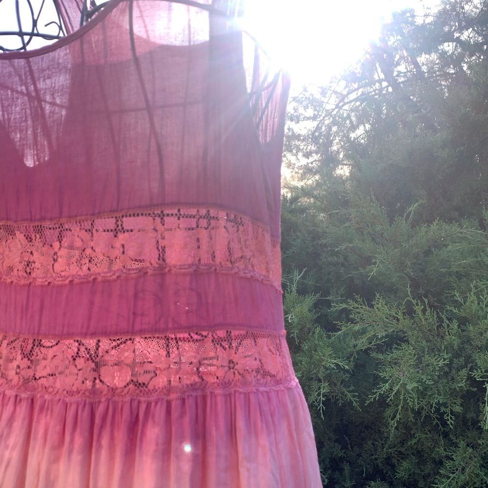 Entro  shades of pink  gauze Mini  sunny days DressHP25 floral lace edge - Picture 14 of 15